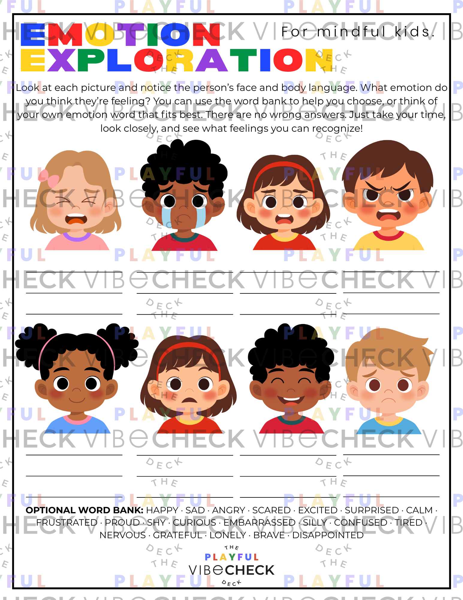 Printable PDF: Emotion Exploration (Matching Sheets)